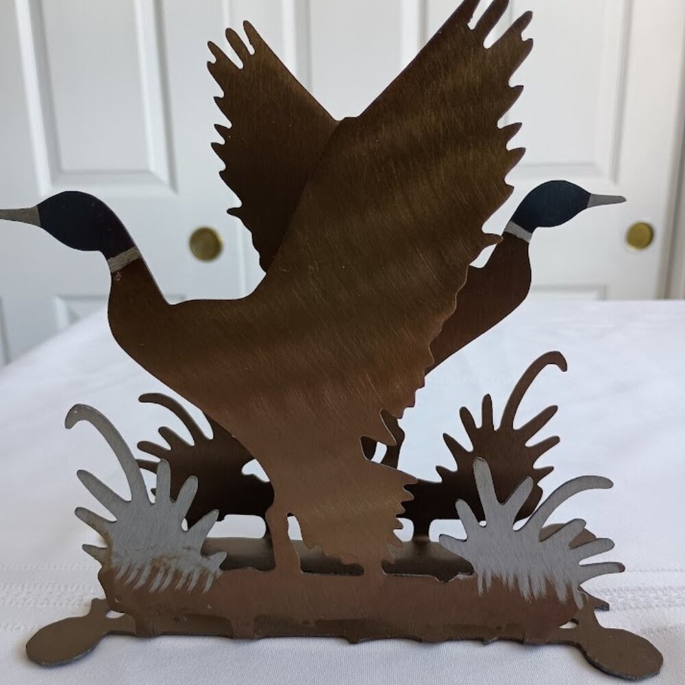 Vintage Metal Silhouette Sculpture of Geese in Flight